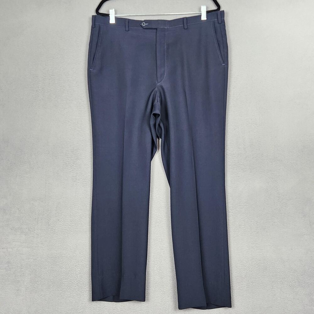 Sansabelt Ltd Dress Pants Mens 38x31 Blue Flat Front Straight Elastic Waist